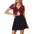 thumbnail image 1 of INSPIRE CHIC Cutout Tops for Women's V Neck Mesh Sheer Shimmer Crop Tops Dark Red S, 1 of 5