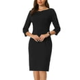 thumbnail image 1 of INSPIRE CHIC Women's 3/4 Sleeve Work Dress Boat Neck Elegant Pencil Sheath Dresses S Black, 1 of 6