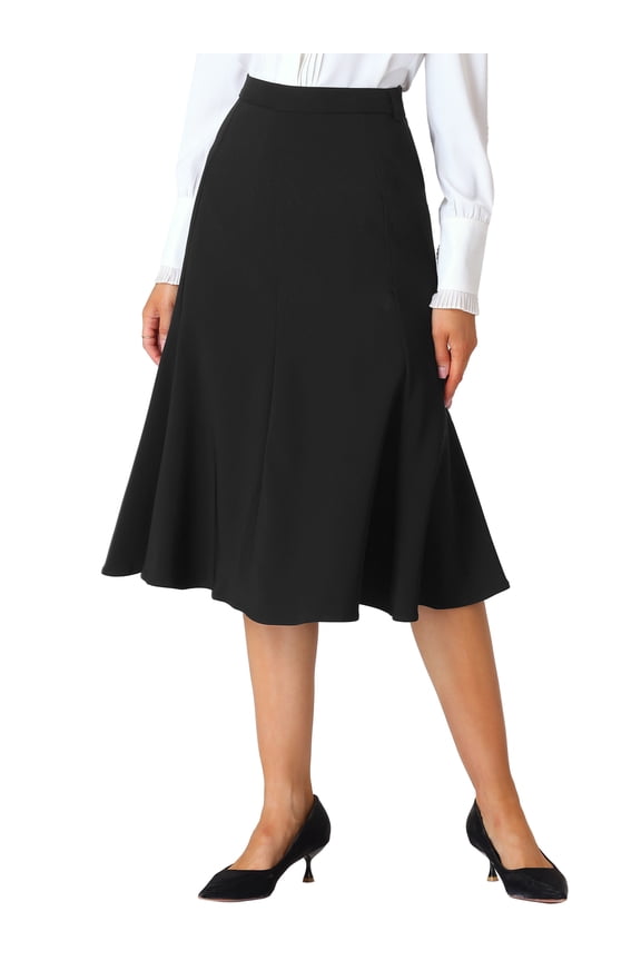 Women's Below Knee Lenght High Waist Fishtail Office Midi Skirt S Black