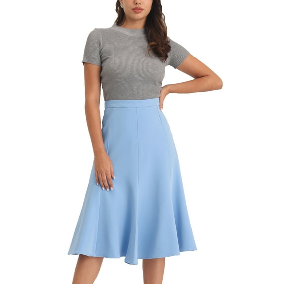 INSPIRE CHIC Women's Below Knee Lenght High Waist Fishtail Office Midi Skirt M Blue