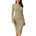 thumbnail image 1 of Hobemty Women's Bodycon Midi Dress Button Front Basic Knitted Sheath Dress, 1 of 6