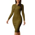 thumbnail image 1 of INSPIRE CHIC Women's Bodycon Midi Dress Button Front Basic Knitted Sheath Dress Green M, 1 of 6