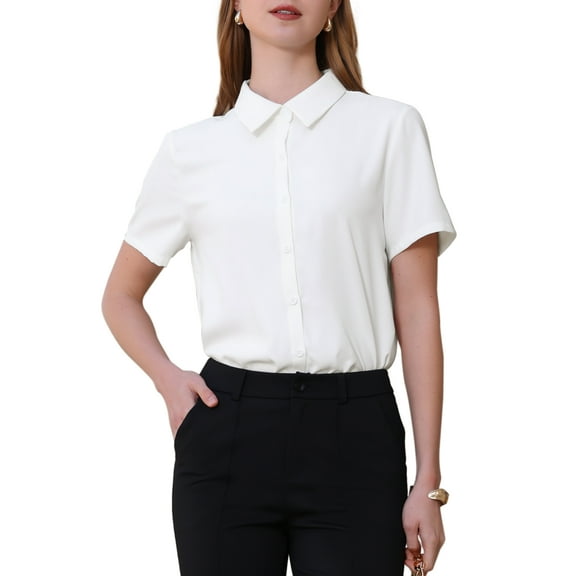 INSPIRE CHIC Women's Button Down Bodysuit Collared Short Sleeve Business Office Leotard Shirt Top 2XL White