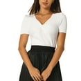 thumbnail image 1 of INSPIRE CHIC Women's Casual Knit Sweetheart Neck Short Sleeve Ribbed Tops L White, 1 of 5