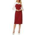 thumbnail image 1 of INSPIRE CHIC Women's Contrast Color Sheath Dress Long Sleeve Lapel Neck Elegant Work Pencil Dresses M Red, 1 of 4