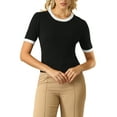 thumbnail image 1 of INSPIRE CHIC Women's Fitted Knit Crew Neck Contrast Color Short Sleeve Pullover Tops M Black, 1 of 5