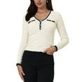 thumbnail image 1 of INSPIRE CHIC Women's Knit Top Contrast Color Long Sleeve V Neck Fitted Ribbed Tops XL White, 1 of 6