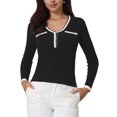 thumbnail image 1 of Hobemty Women's Knit Top Contrast Color Long Sleeve V Neck Fitted Ribbed Tops, 1 of 6