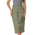 thumbnail image 1 of INSPIRE CHIC Women's Linen Skirt High Waist Knee Length Button Front Office Pencil Skirts Green Grey 2XL, 1 of 6