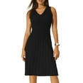 thumbnail image 1 of INSPIRE CHIC Women's Midi Dress V Neck Sleeveless Knitted Pleated Dress 2XL Black, 1 of 5