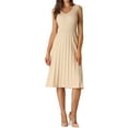 thumbnail image 1 of INSPIRE CHIC Women's Midi Dress V Neck Sleeveless Knitted Pleated Dress S Beige, 1 of 5