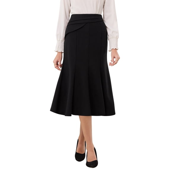 INSPIRE CHIC Women's Midi Mermaid Skirt Work High Elastic Waisted Fishtails Skirts XL Black