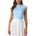 thumbnail image 1 of INSPIRE CHIC Women's Mock Neck Blouse Basic Cap Sleeve Knitted Tops M Sky Blue, 1 of 5