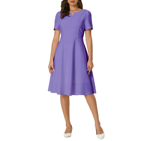 INSPIRE CHIC Women's Office Dresses Split Neck Short Sleeve Work A-Line Dress