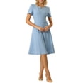 thumbnail image 1 of INSPIRE CHIC Women's Office Dresses Split Neck Short Sleeve Work A-Line Dress, 1 of 5