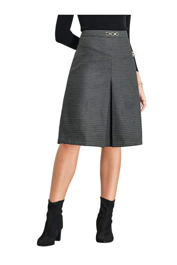 Women's Office Knee Lenght High Waist Plaid Tartan Skirt M Dark Grey