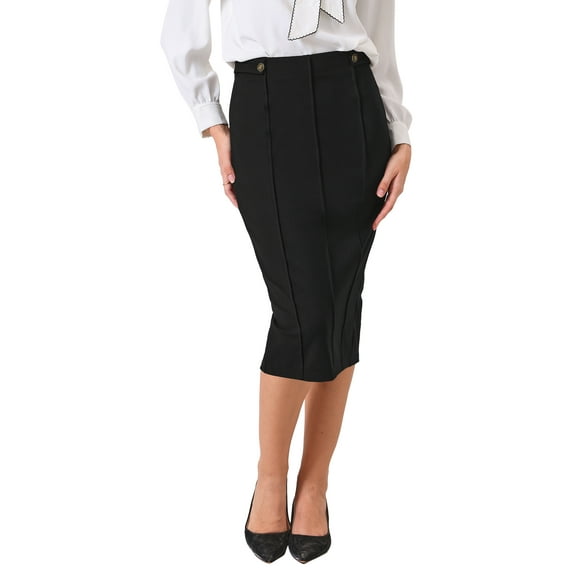 INSPIRE CHIC Women's Pencil Skirt High Waist Pleated Front Work Office Bodycon Skirts M Black