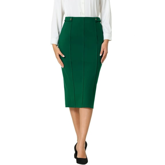 INSPIRE CHIC Women's Pencil Skirt High Waist Pleated Front Work Office Bodycon Skirts 2XL Dark Green