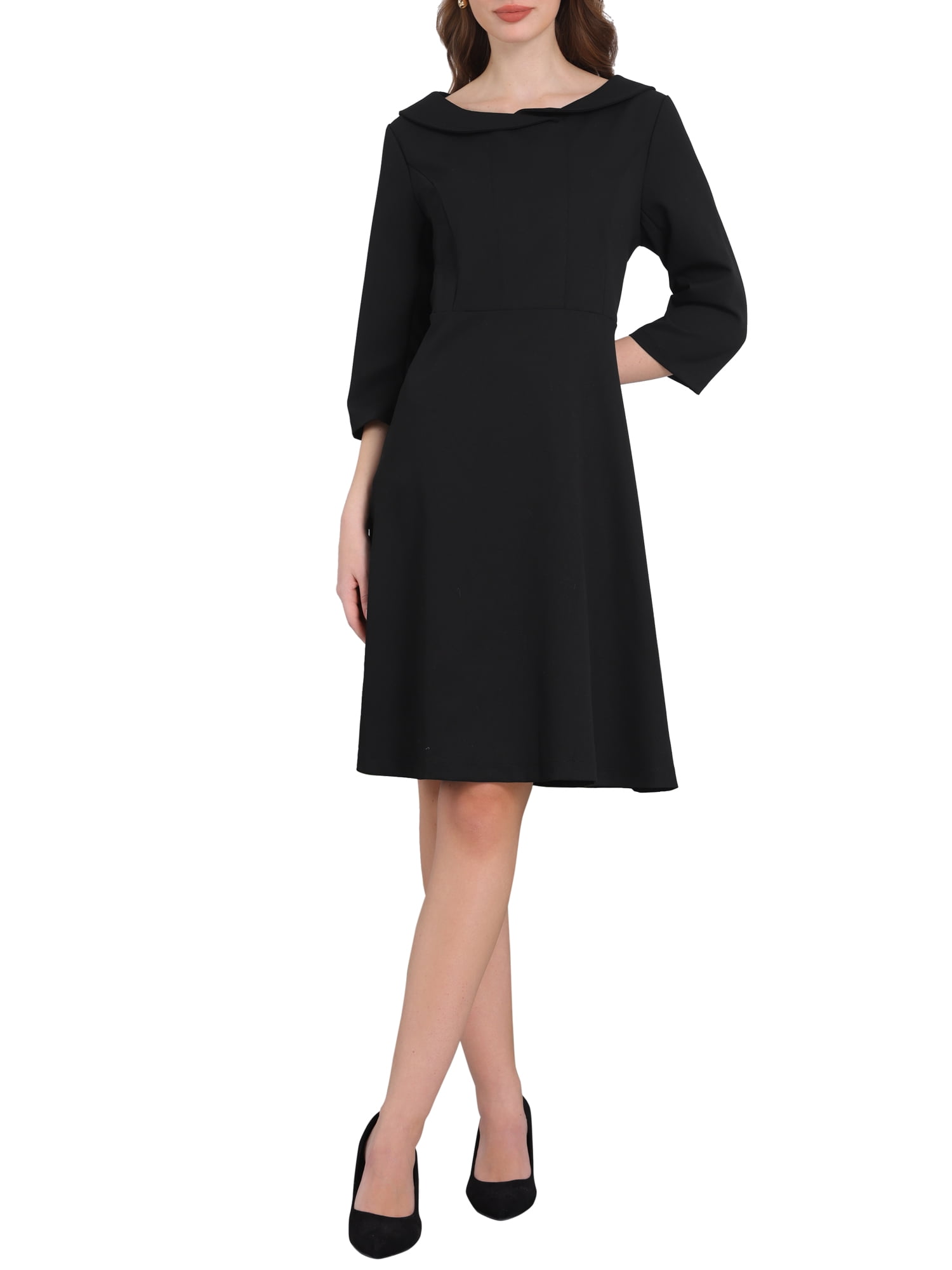 Inspire CHIC Hobemty Women's Peter Pan Collar Dress 3/4 Sleeve A Line Elegant Wear to Work Dresses M Black, Size: Medium