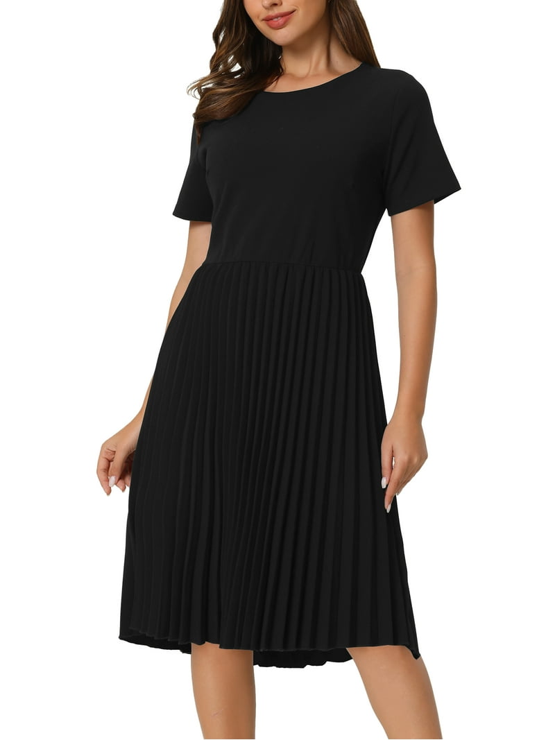 INSPIRE CHIC Women's Pleated Dresses Midi Short Sleeve Work A-Line - Main Image