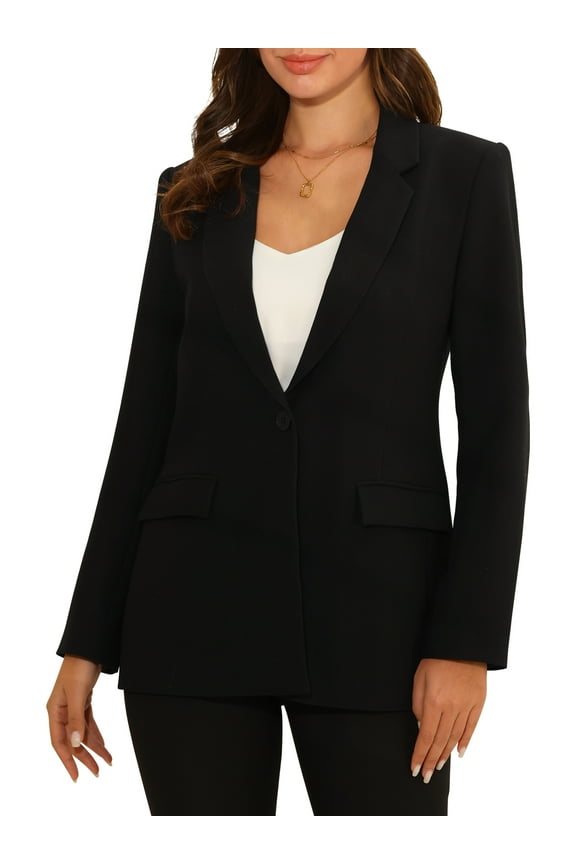 Women's Professional Blazer One Button Classic Work Business Suit Jacket Black S