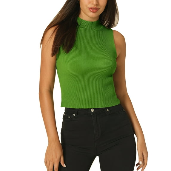 Hobemty Women's Ribbed Blouse Basic Mock Neck Sleeveless Knitted Top