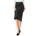 thumbnail image 1 of INSPIRE CHIC Women's Satin Skirt Elegant Work Elastic Waist Silky Midi A-Line Skirts XL Black, 1 of 5