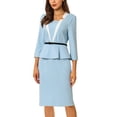 thumbnail image 1 of INSPIRE CHIC Women's Sheath Dress Notch Collar Work Peplum Pencil Dresses 2XL Light Blue, 1 of 5