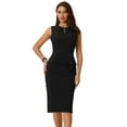 thumbnail image 1 of INSPIRE CHIC Women's Sheath Dress PLeated Neck Peplum Pencil Wear-to-Work Dress Black L, 1 of 7