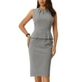 thumbnail image 1 of INSPIRE CHIC Women's Sheath Dress PLeated Neck Peplum Pencil Wear-to-Work Dress Gray 2XL, 1 of 7