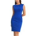 thumbnail image 1 of INSPIRE CHIC Women's Sheath Dress Pleated Neck Pencil Wear-to-Work Dresses S Royal Blue, 1 of 6