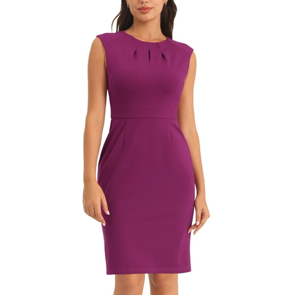 INSPIRE CHIC Women's Sheath Dress Pleated Neck Pencil Wear-to-Work Dresses XL Purple Red