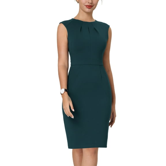 INSPIRE CHIC Women's Sheath Dress Pleated Neck Pencil Wear-to-Work Dresses 2XL Green