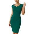 thumbnail image 1 of INSPIRE CHIC Women's Sheath Dress Pleated Side Pencil Wear-to-Work Dress 2XL Green, 1 of 7