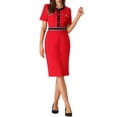 thumbnail image 1 of INSPIRE CHIC Women's Sheath Dress Short Sleeve Contrast Color Elegant Pencil Wear-to-Work Midi Dresses L Red, 1 of 6