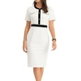 thumbnail image 1 of INSPIRE CHIC Women's Sheath Dress Short Sleeve Contrast Color Elegant Pencil Wear-to-Work Midi Dresses 2XL White, 1 of 7