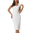 thumbnail image 1 of INSPIRE CHIC Women's Bodycon Pencil Dress Cap Sleeve Formal Work Knee Length Sheath Dresses L White, 1 of 5