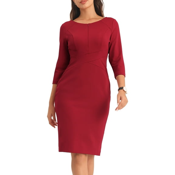 INSPIRE CHIC Women's Sheath Dress Zipper Neck Pencil Wear-to-Work Dress
