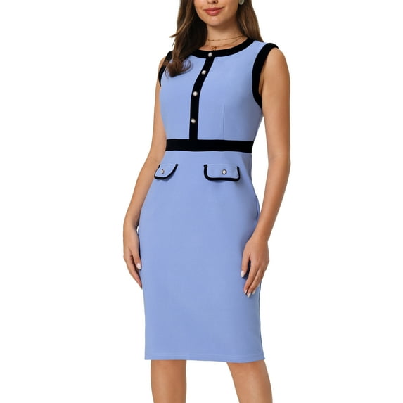 INSPIRE CHIC Women's Sheath Dresses Office Sleeveless Contrast Color Pencil Dress