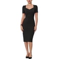 thumbnail image 1 of Hobemty Women's Sheath Sweetheart Neck Puff Short Sleeve Vintage Pencil Wear-to-Work Midi Dress, 1 of 5