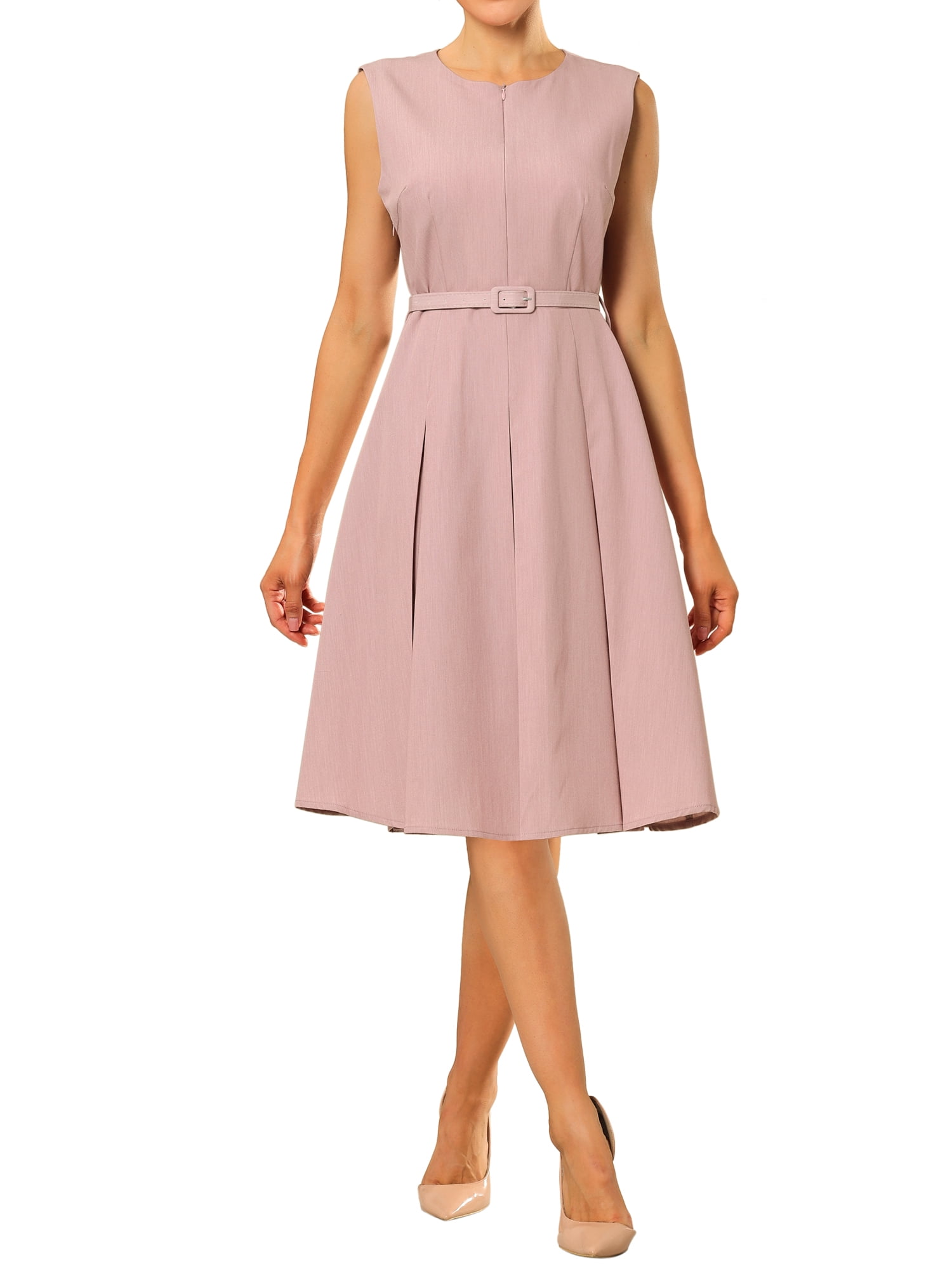 INSPIRE CHIC Women's Sleeveless Dress Zip Up Belted Fit