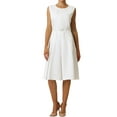 thumbnail image 1 of INSPIRE CHIC Women's Sleeveless Dress Zip Up Belted Fit & Flare Wear-to-Work Midi Dresses S White, 1 of 6