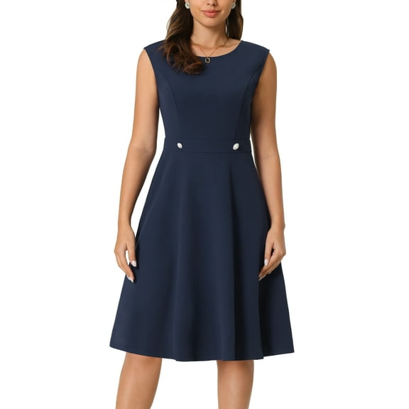 INSPIRE CHIC Women's Sleeveless Dresses Elegant Round Neck Office A-Line Dress