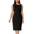 thumbnail image 1 of INSPIRE CHIC Women's Sleeveless Sheath Dress Asymmetrical Ruched Neck Wear to Work Pencil Dresses L Black, 1 of 6