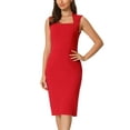 thumbnail image 1 of INSPIRE CHIC Women's Pencil Dress Sleeveless Square Neck Bodycon Office Work Sheath Dresses M Red, 1 of 6