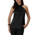 thumbnail image 1 of INSPIRE CHIC Women's Sleeveless Top Halter Neck Tie Back Satin Work Blouse, 1 of 6