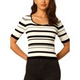 thumbnail image 1 of INSPIRE CHIC Women's Striped Blouse Casual Short Sleeve Basic Knitted Tops Black White 2XL, 1 of 5