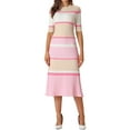 thumbnail image 1 of INSPIRE CHIC Womens Knit Striped Dresses 2024 Short Sleeve Midi Ribbed Sweater Dress 2XL Pink, 1 of 6