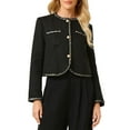 thumbnail image 1 of INSPIRE CHIC Women's Tweed Blazer Long Sleeve 2024 Fall Winter Elegant Work Cropped Jacket M Black, 1 of 4