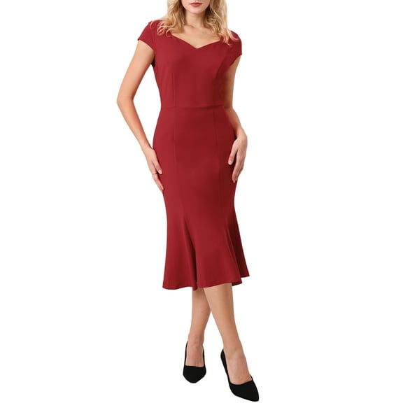 INSPIRE CHIC Women's Vintage Dresses Cap Sleeve Sweetheart Neck Fishtail Dress